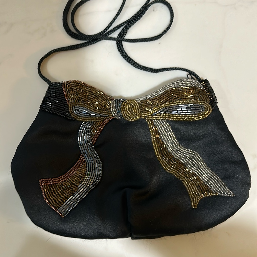 Vintage shoulder beaded satin purse